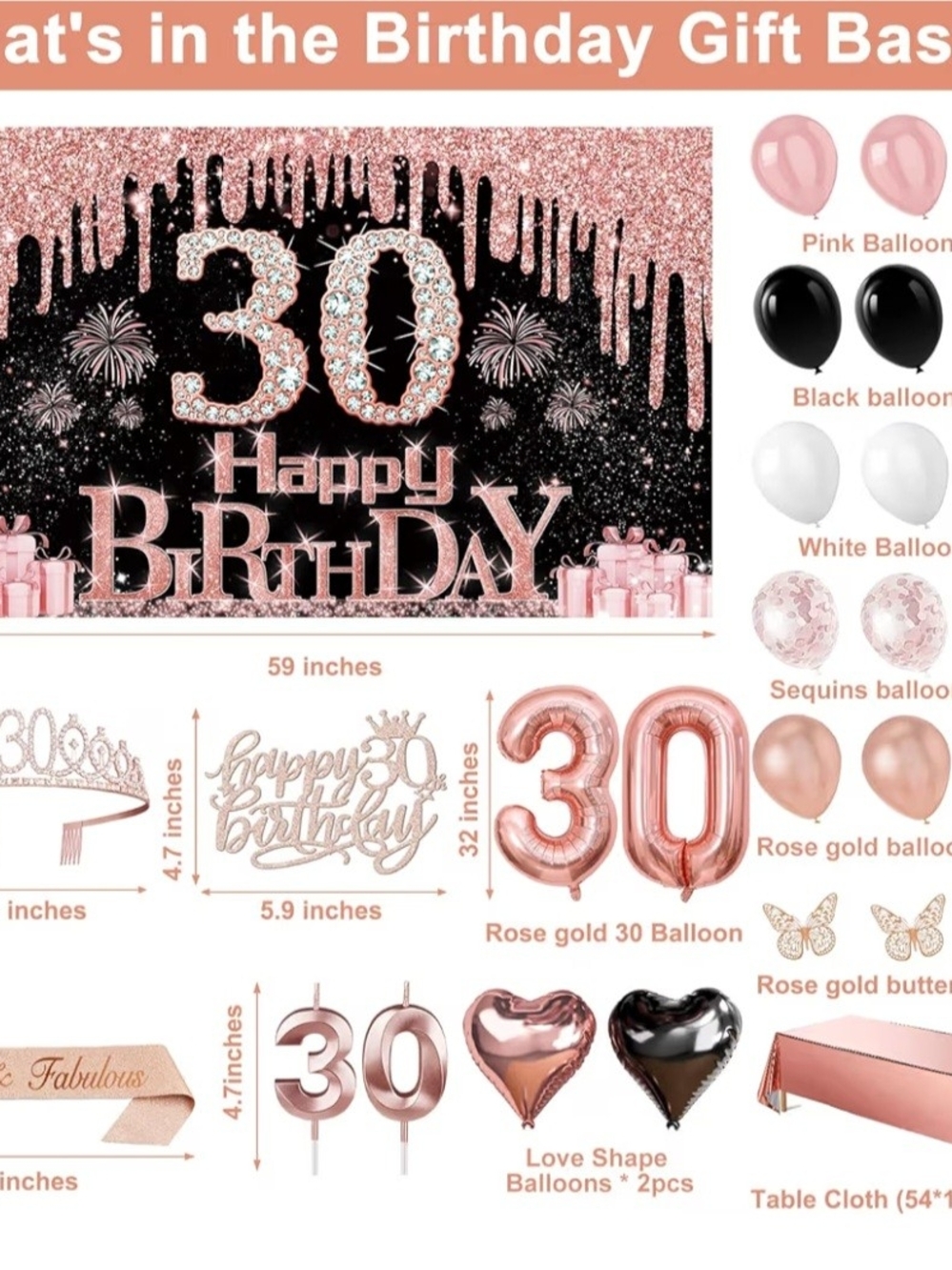 Xhilaration Rose Gold, Black & White 30th Birthday Party Decoration Set